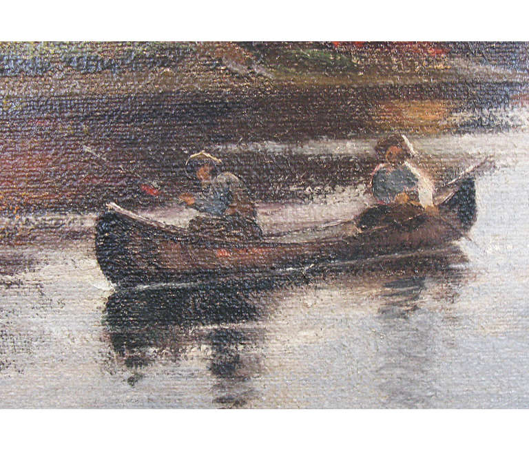 Lake with Canoe Landscape Painting