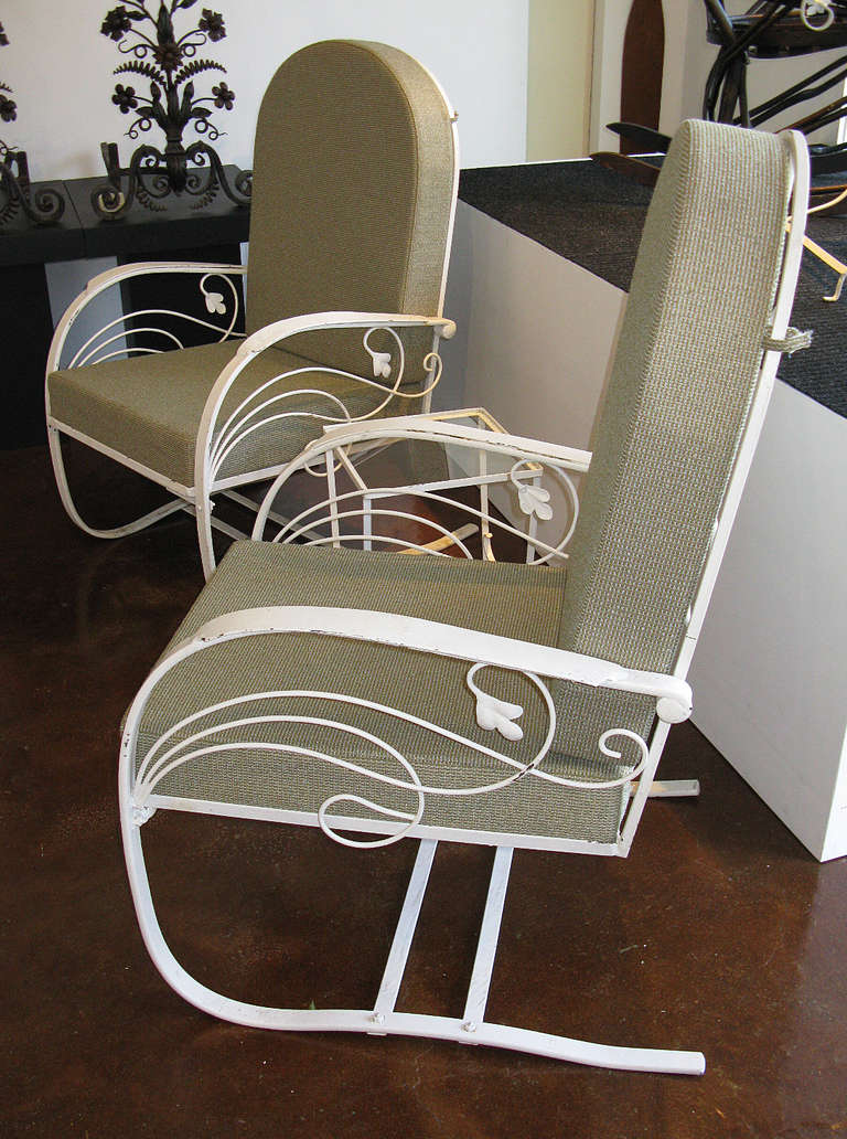 American Pair of Iron Spring Chairs and Table For Sale