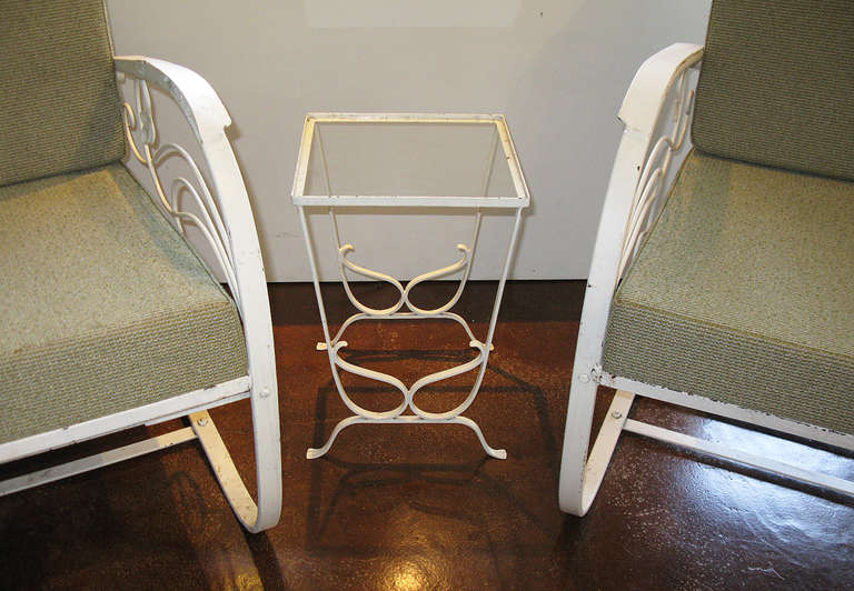 Pair of Iron Spring Chairs and Table In Good Condition For Sale In Damariscotta, ME