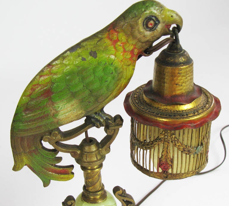 American Pair of Cast Iron Parrot Lamps