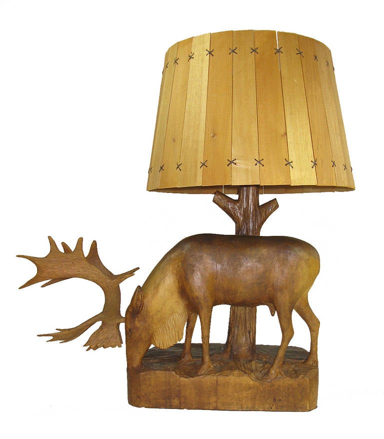 Carved Caribou Lamp
