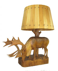 Carved Caribou Lamp