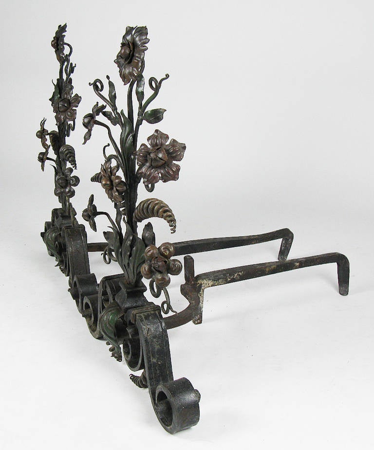 20th Century Exuberant Floral Andirons For Sale