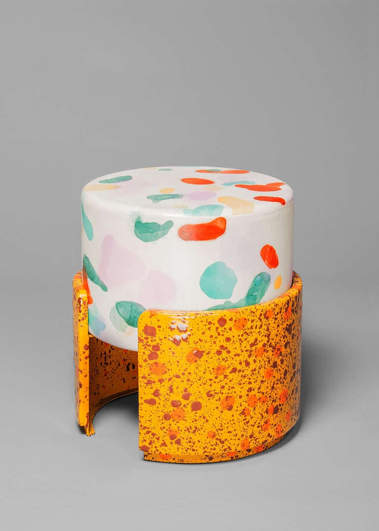The young Swiss-born team Kueng Caputo practice design as response with an emphasis on understatement and improvisation. Their dynamic furniture pieces celebrate process experimentation, material play, and exuberant color. Each object is unique and