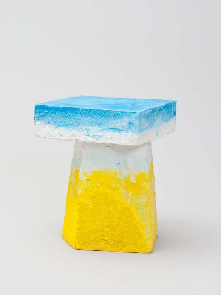 The young Swiss-born team Kueng Caputo practice design as response with an emphasis on understatement and improvisation. Their dynamic furniture pieces celebrate process experimentation, material play, and exuberant color. Each object is unique and