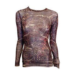 Jean Paul Gaultier Brown Printed Mesh Top
