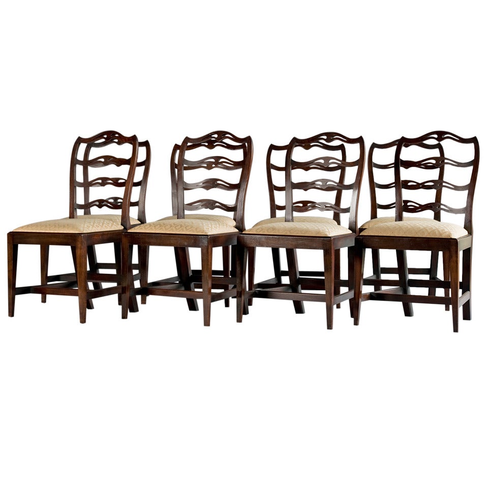 Eight George III Mahogany Ladder Back Dining Chairs With Drop in Seats Circa 1780 (set Of 6 And 2 Matching) For Sale