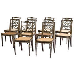 10 Regency Black And Green Painted Dining Chairs