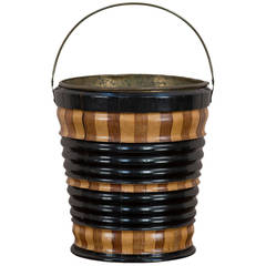 Ebonised and Striped Wood Bucket with Brass Liner, circa 1800 Antique Ebonised and Striped Wood Bucket with Brass Liner, circa 1800