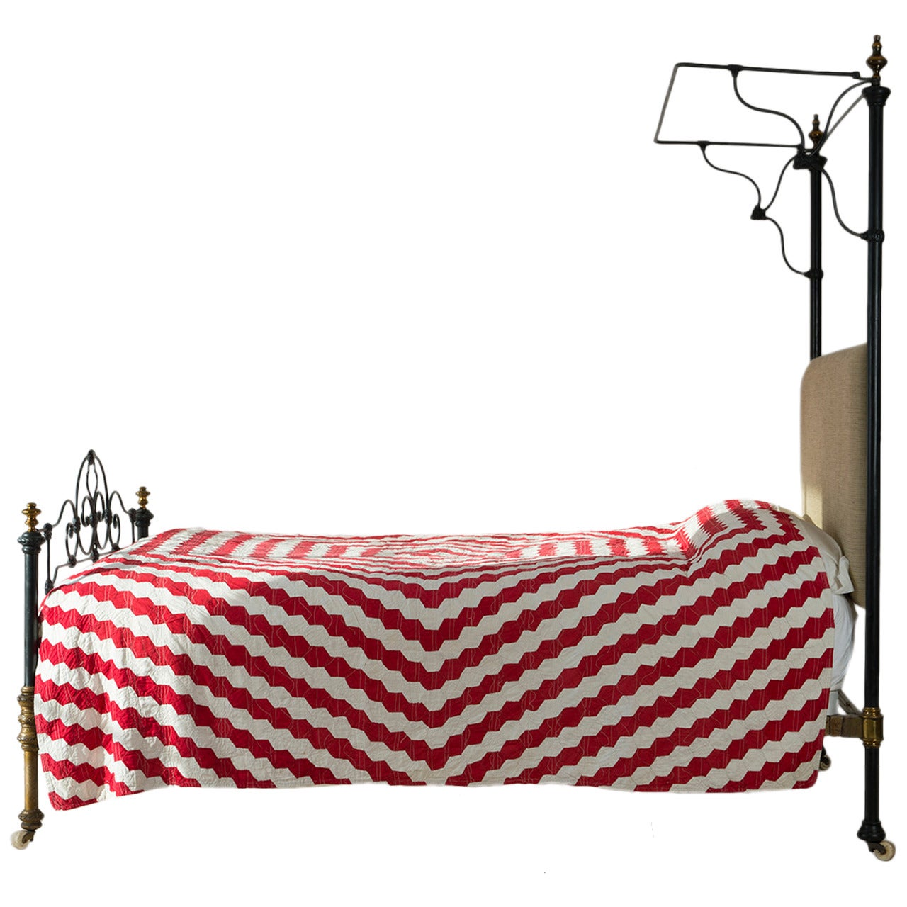 Late Victorian Iron and Brass Half Tester Bed, circa 1880 For Sale