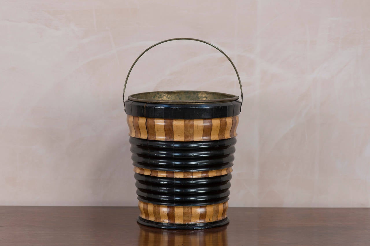 Ebonised and Striped Wood Bucket with Brass Liner, circa 1800