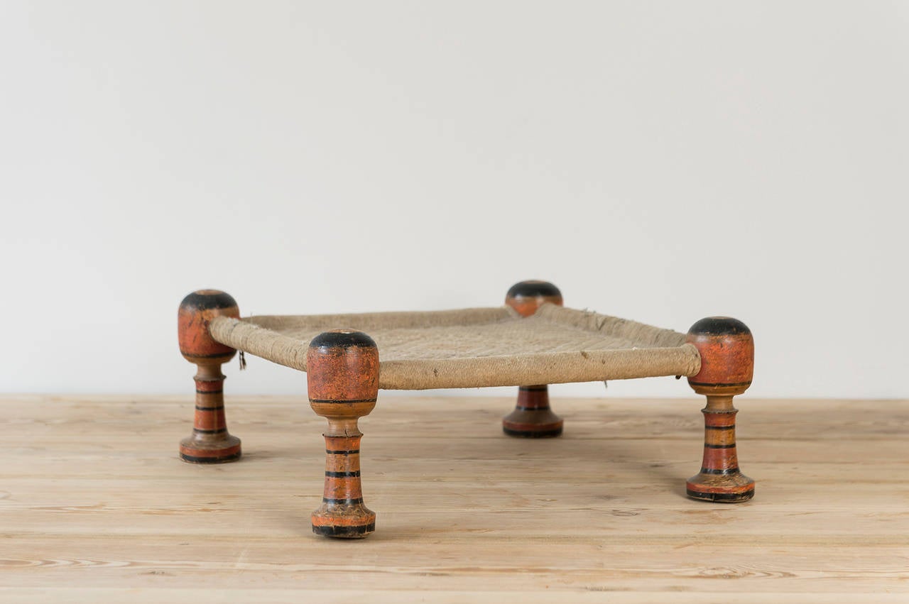 Indian Painted Wood and String Seated Low Stool, circa 1920