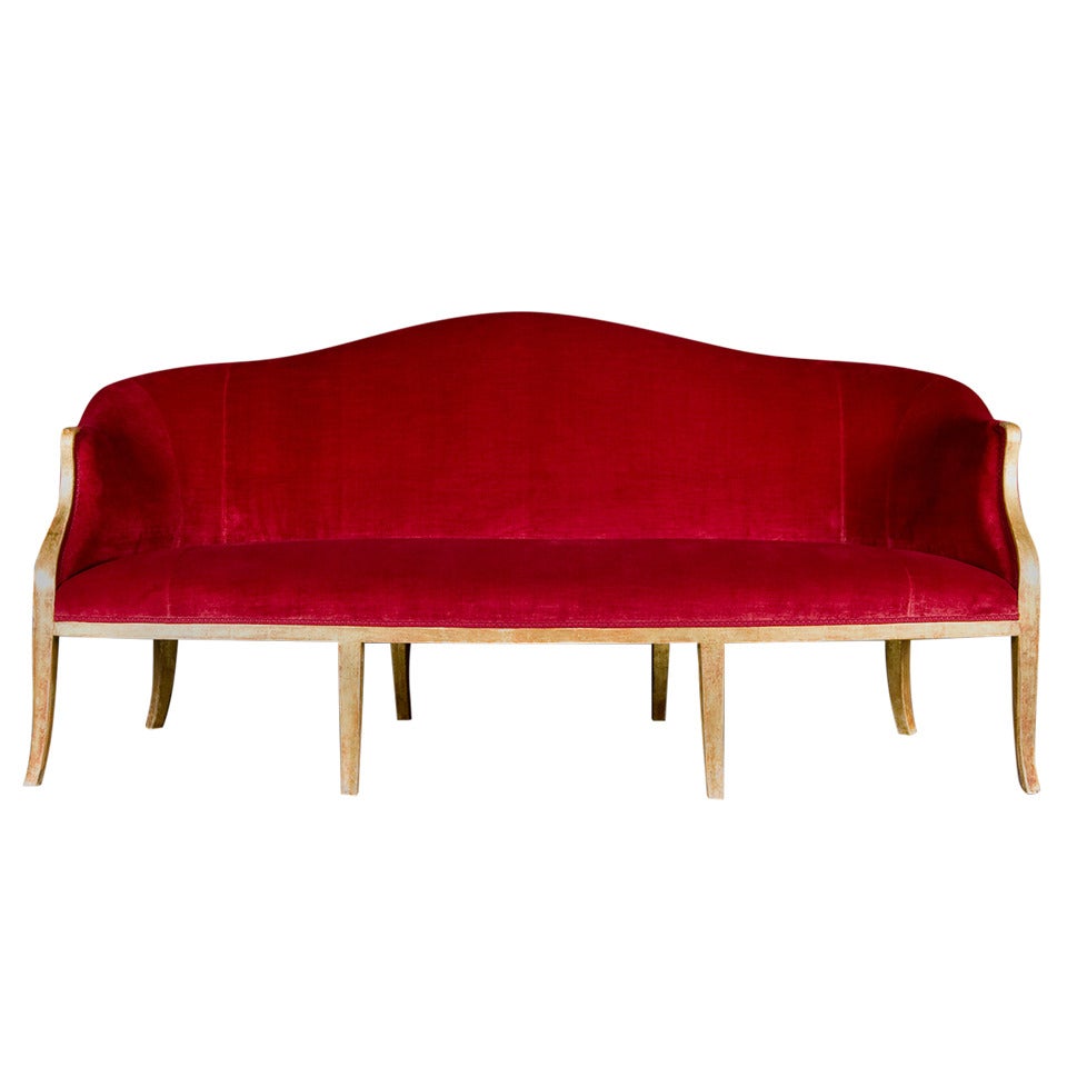 George Iii Giltwood Sofa Circa 1795, Upholstered In A Red Cotton Velvet