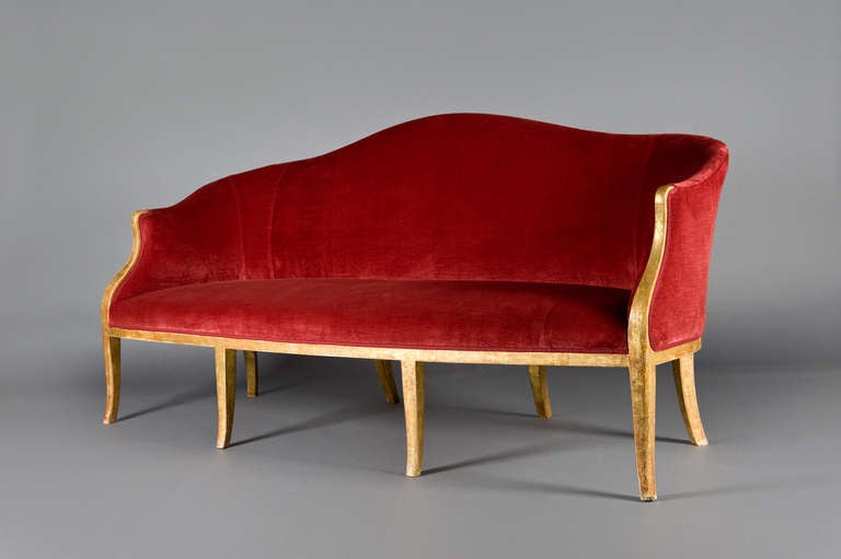 British George Iii Giltwood Sofa Circa 1795, Upholstered In A Red Cotton Velvet