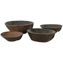 Group of Four Antique Wooden Curd Bowls of Ehtiopian Origin