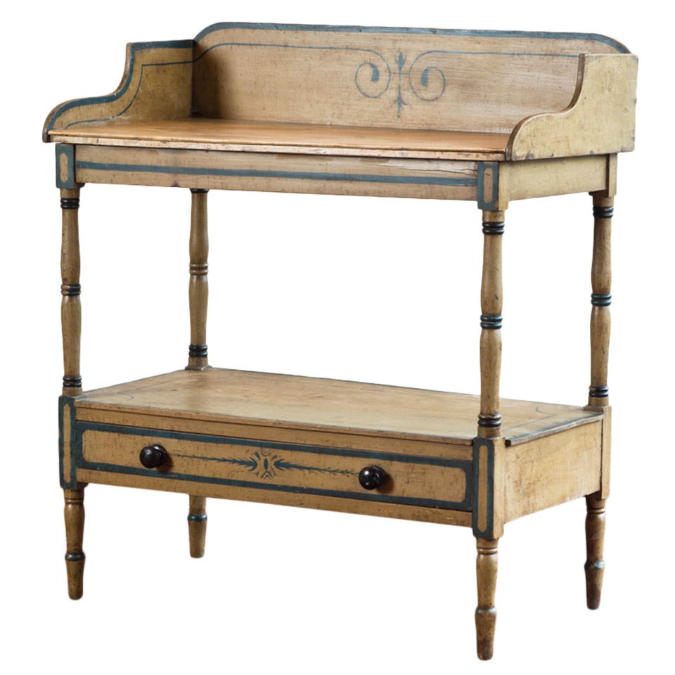 Painted Washstand circa 1840 with Original Painted Finish - Later Marbled Top Covering Washbowl 
