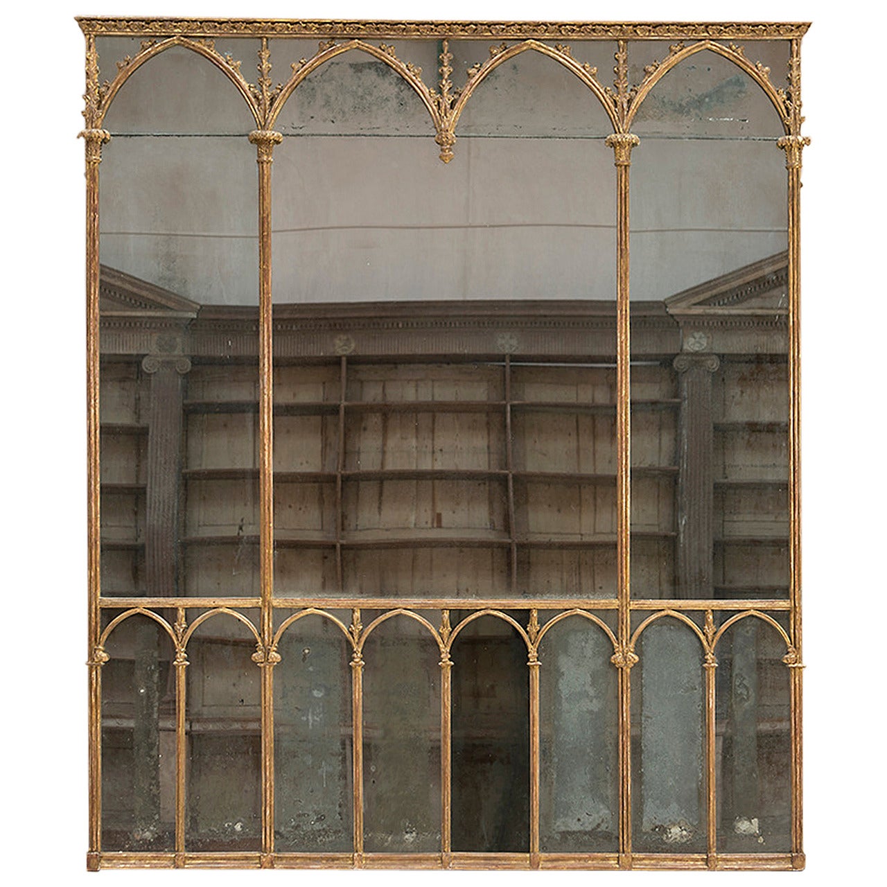 Large Giltwood Multi-Paned Gothic Mirror, circa 1780 For Sale