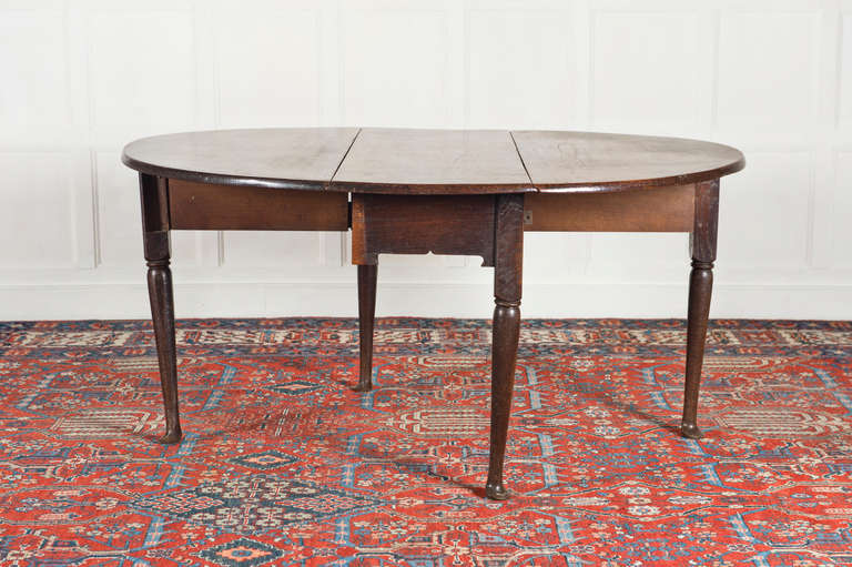 Oak Drop-leaf Cottage Dining Table circa 1760 on Turned Legs with Pad Feet, Lovely Colour