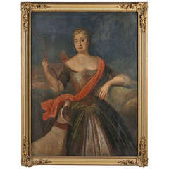 Large portrait of Diana the hunter, French, circa 1790, in her original frame