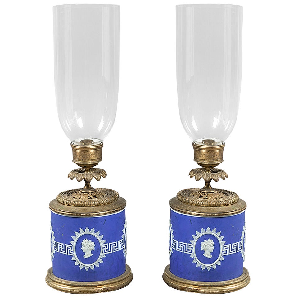 Pair of Jasperware and Brass Mounted Lamps For Sale