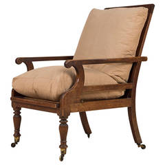 Reclining Bergere Library Armchair with Caned Back and Seat, circa 1830