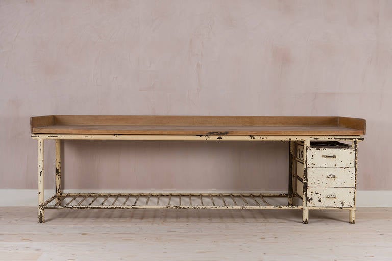 Dutch bakers table. Fantastic scrubbed beech wood top above a robust iron base, circa 1960