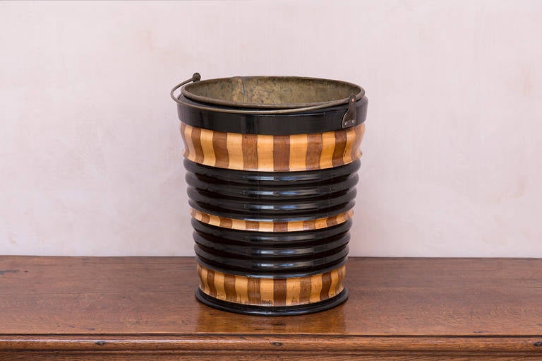 Dutch oyster bucket, mahogany and maple with ebonised decoration. Circa 1810.