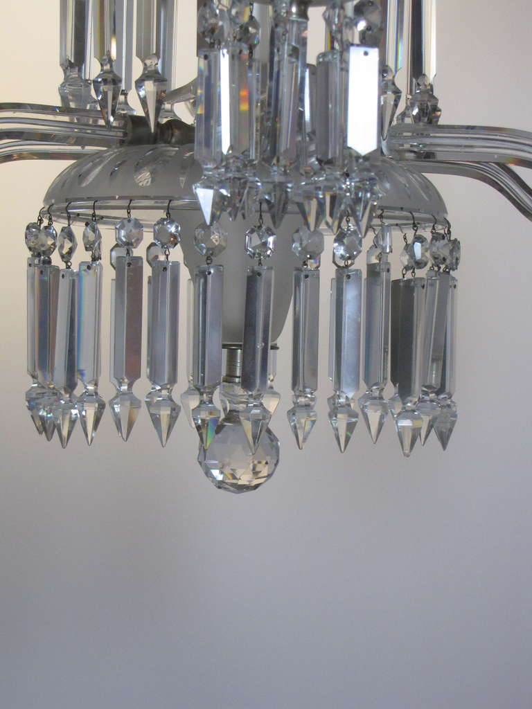 Victorian 6 Arm 19th Century Frosted Crystal Gasolier For Sale