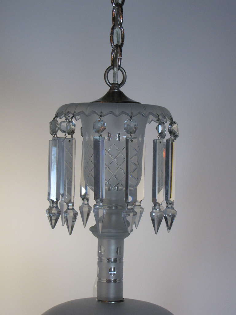 American 6 Arm 19th Century Frosted Crystal Gasolier For Sale