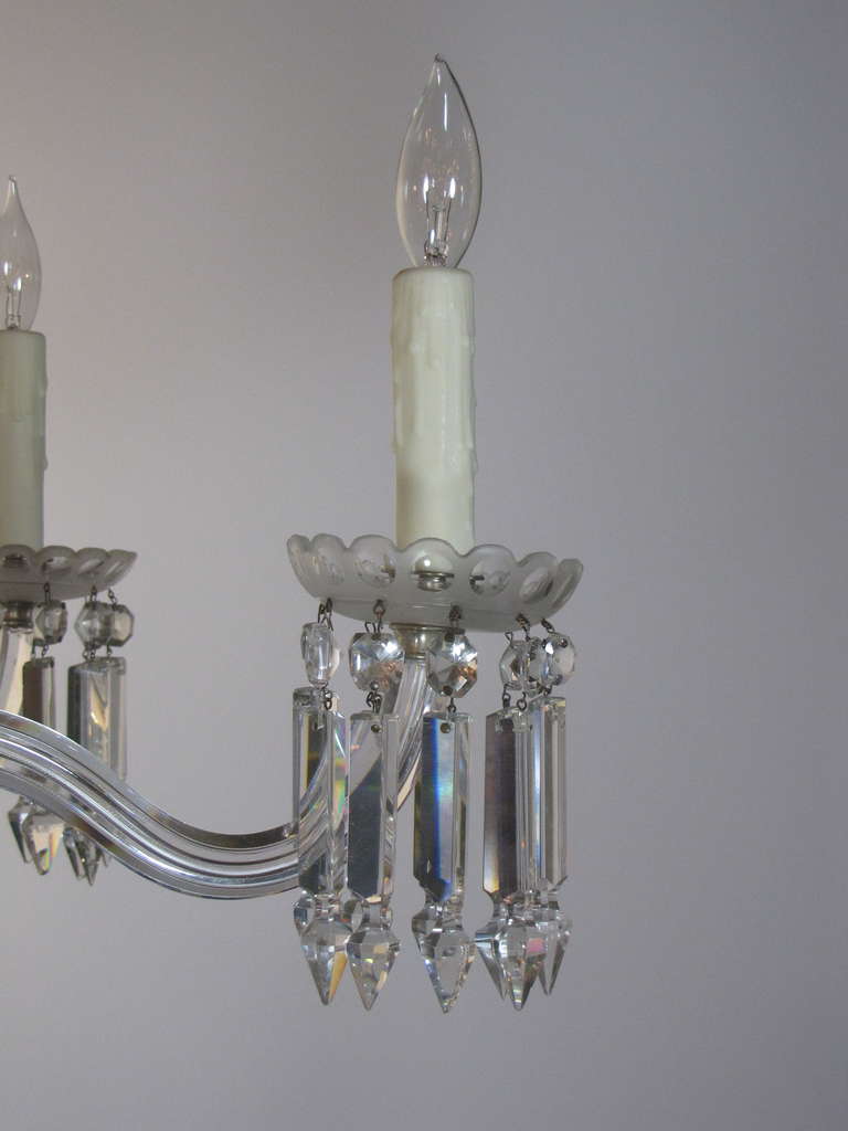 6 Arm 19th Century Frosted Crystal Gasolier In Excellent Condition For Sale In Chestnut Hill, MA