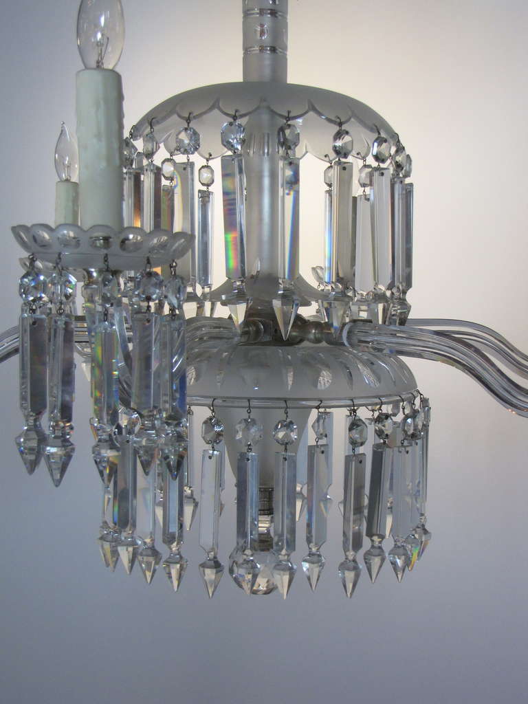 6 Arm 19th Century Frosted Crystal Gasolier For Sale 1