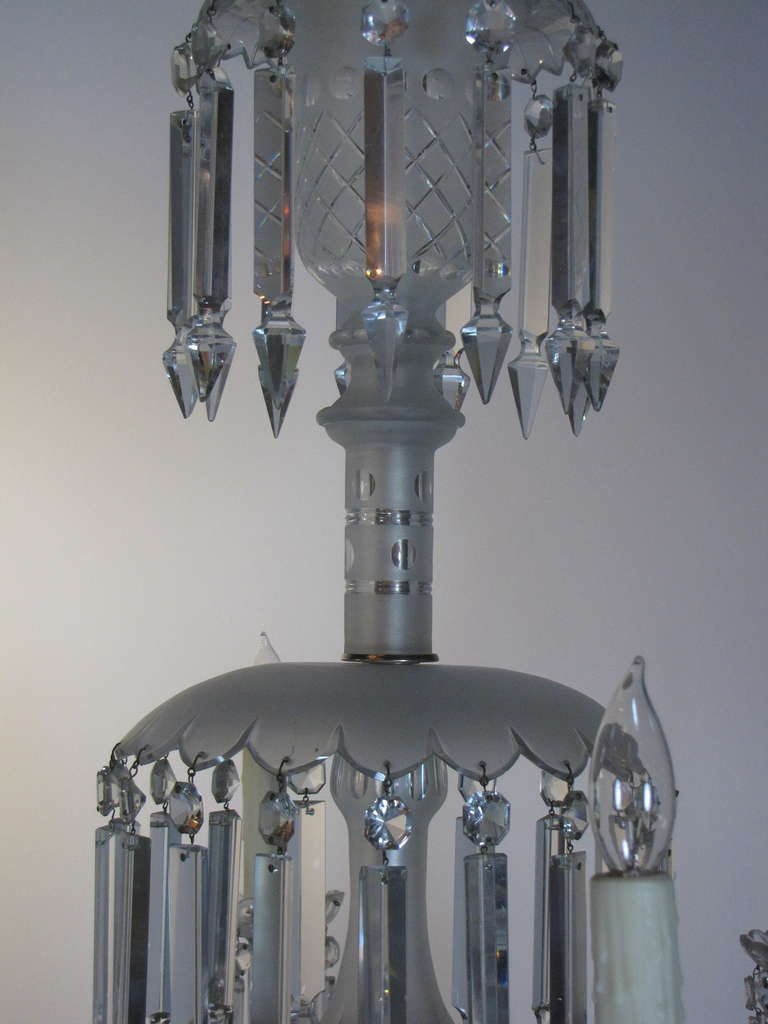 6 Arm 19th Century Frosted Crystal Gasolier For Sale 2