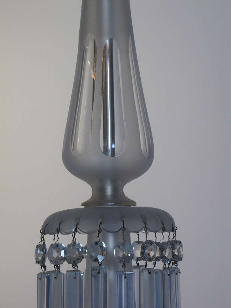 Victorian 19th Century 6 Arm Frosted Crystal Gasolier For Sale