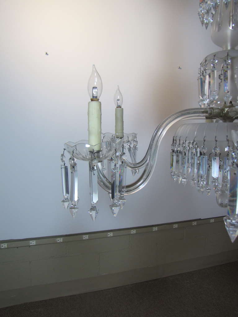 19th Century 6 Arm Frosted Crystal Gasolier For Sale 3