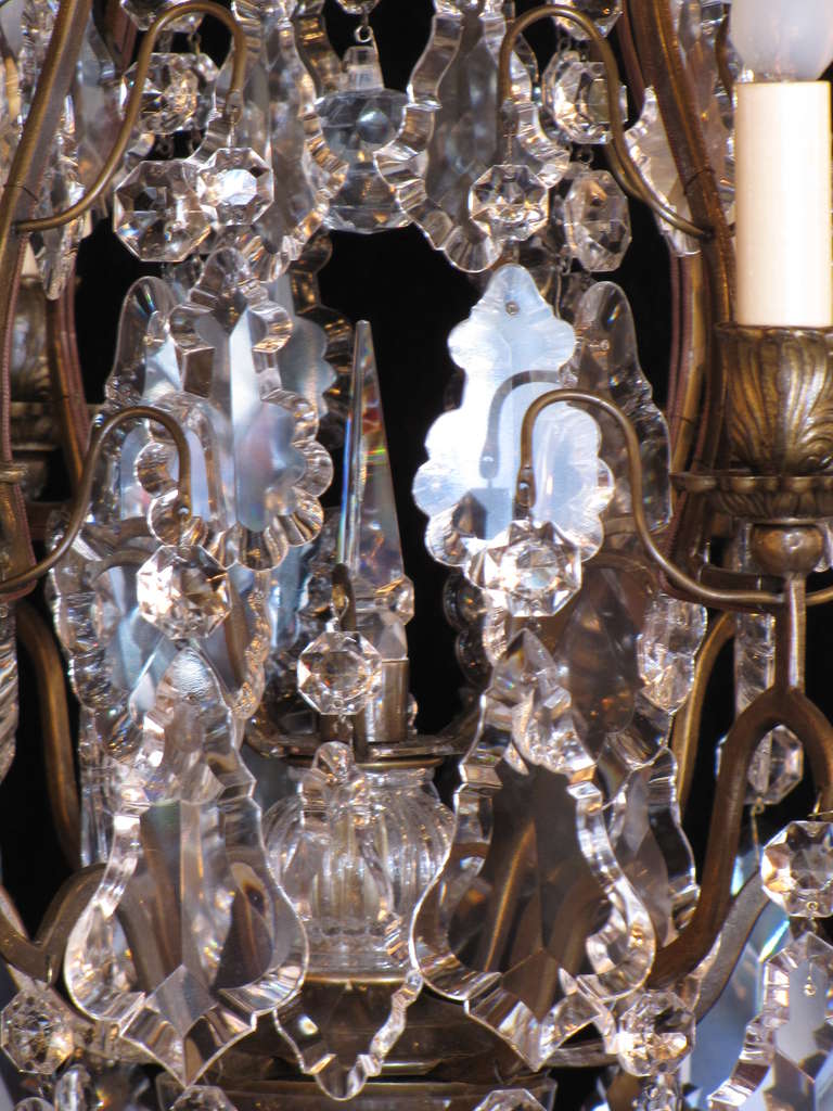 Louis XV Pair of Small French Bronze and Crystal Chandeliers For Sale