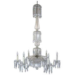 19th Century 6 Arm Frosted Crystal Gasolier