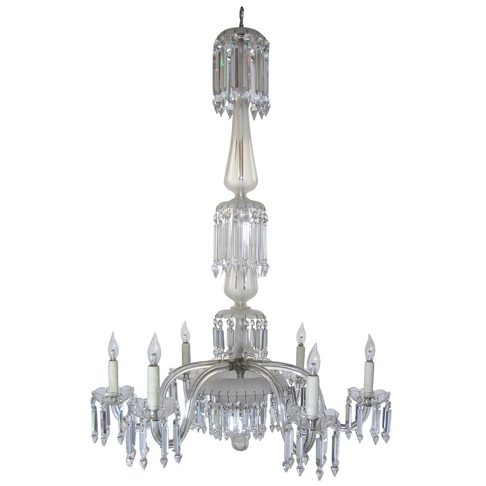 19th Century 6 Arm Frosted Crystal Gasolier For Sale