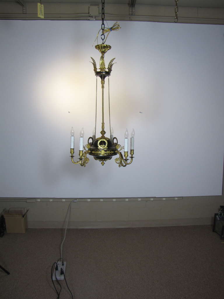 French Black and Bronze Dore Empire Style Chandelier