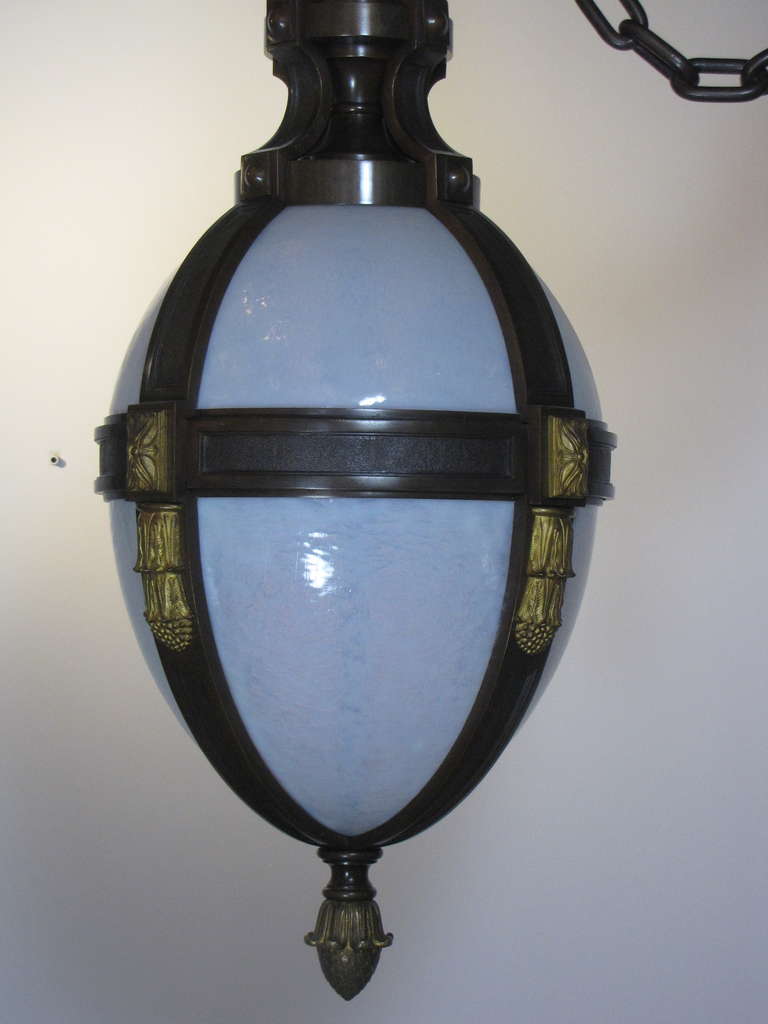 Federal Style Exterior/interior Bronze And Glass Pendant Light For Sale 1