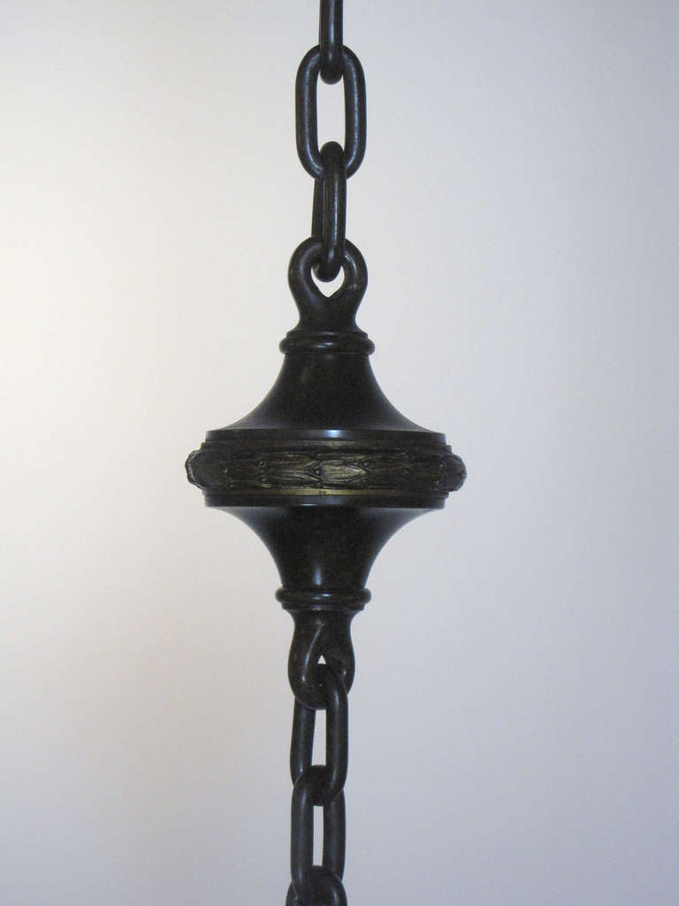 Federal Style Exterior/interior Bronze And Glass Pendant Light For Sale 2