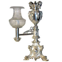 A Unique Rococo Revival Silver Argand Lamp