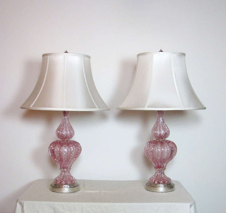 Pair of Pink Murano Table Lamps