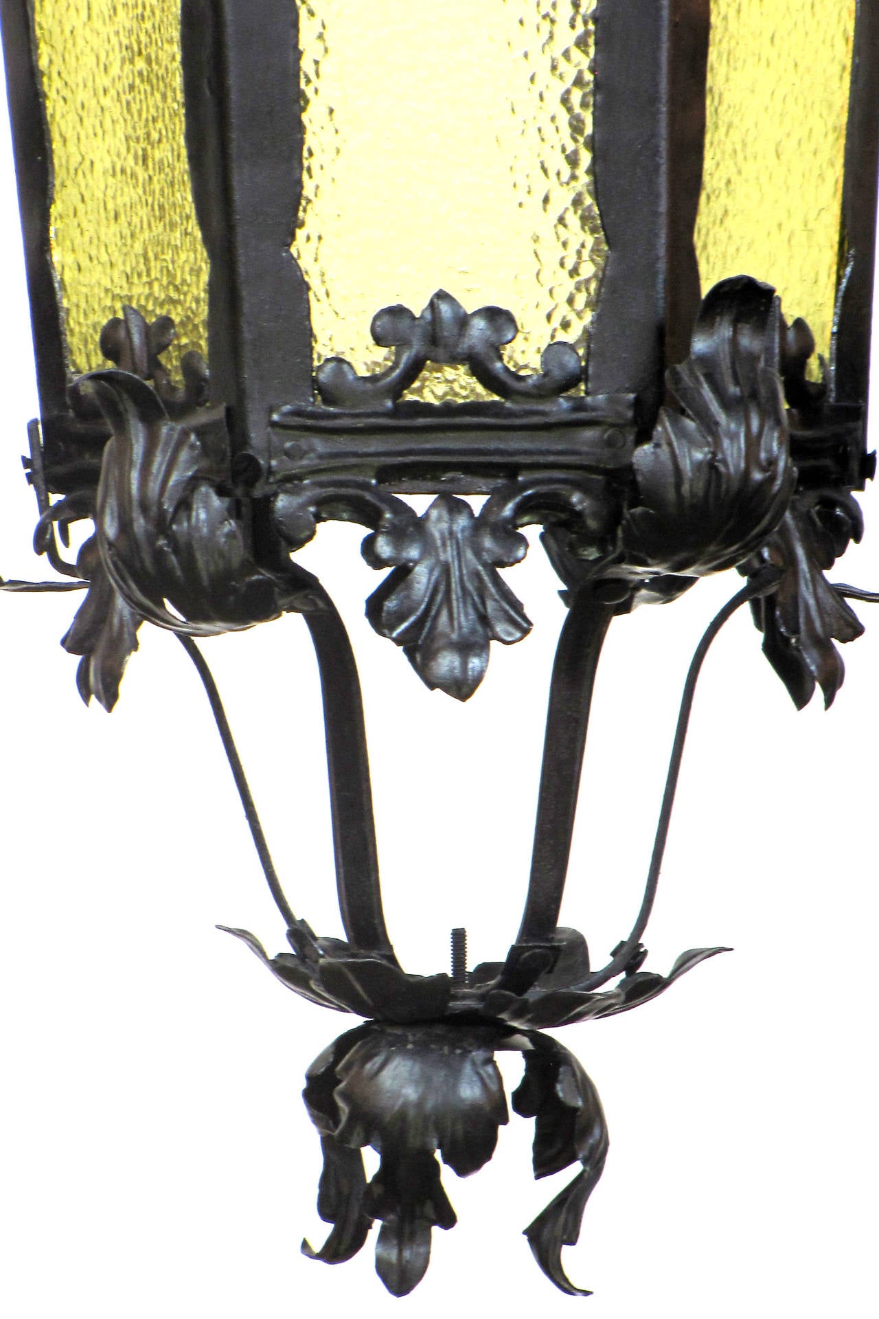 20th Century French Provincial Lantern with Amber Textured Glass For Sale
