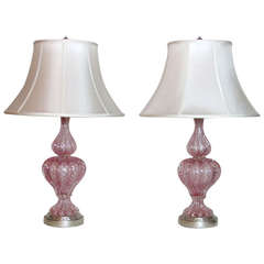 Pair of Pink Murano Table Lamps