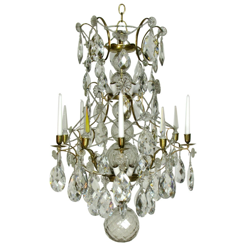 Swedish Baroque Bronze and Crystal Chandelier For Sale