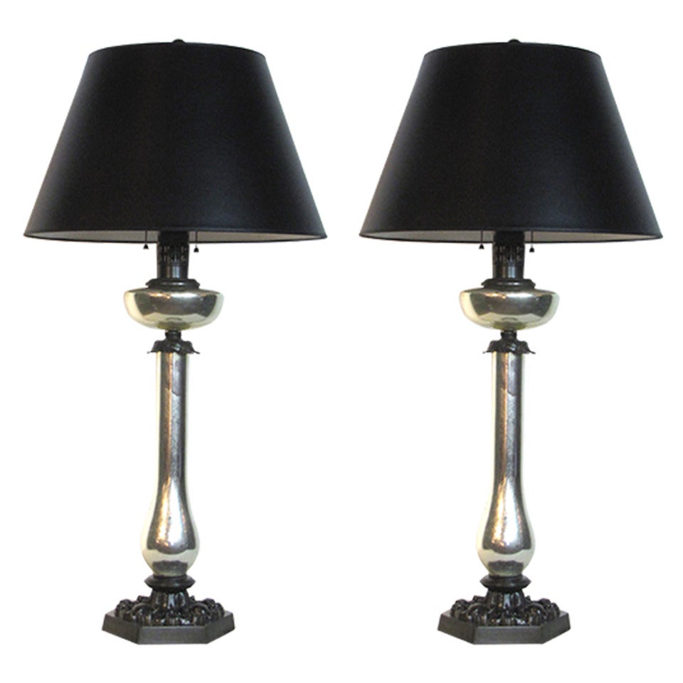 Pair of Mercury Glass Table Lamps For Sale