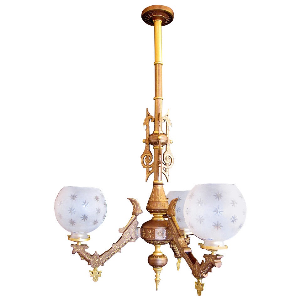 Three Light Eastlake Style Gasolier For Sale