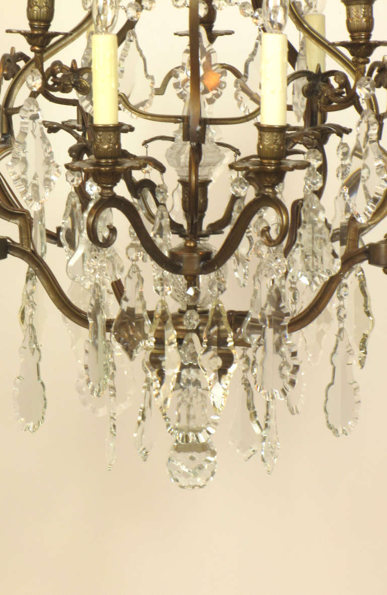 Louis XIV Style Bronze and Crystal Fifteen Light Chandelier In Excellent Condition In Chestnut Hill, MA