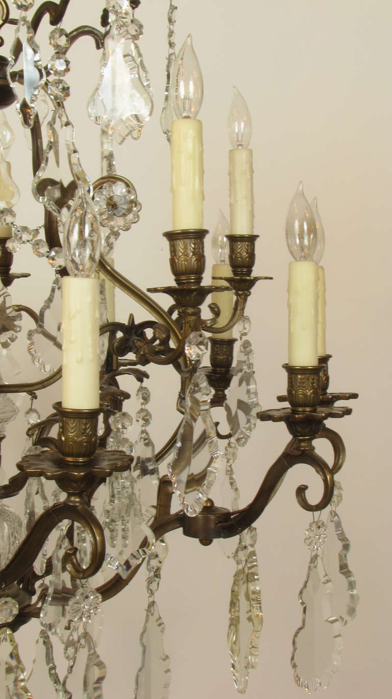 Louis XIV Style Bronze and Crystal Fifteen Light Chandelier 1