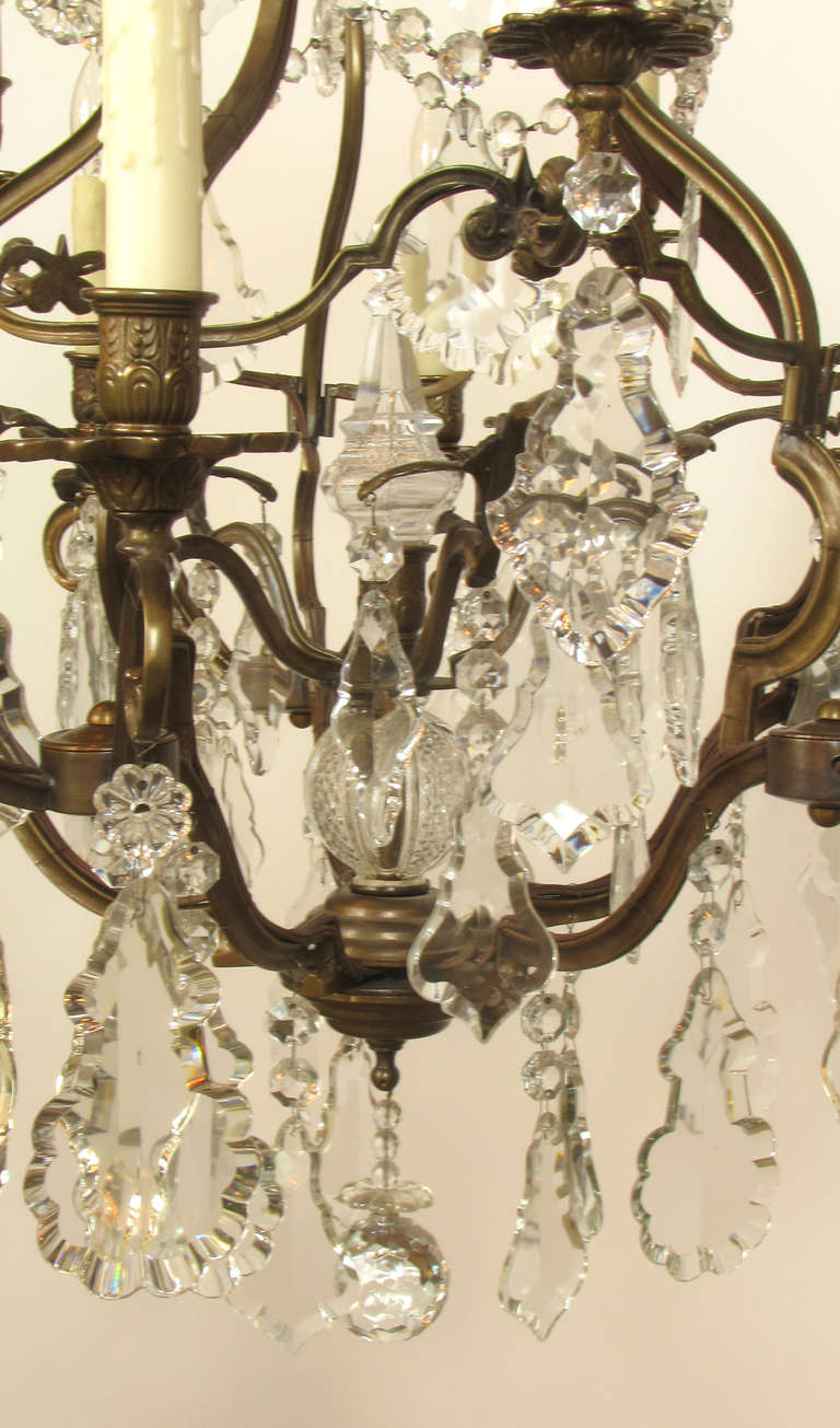 French Louis XIV Style Bronze and Crystal Fifteen Light Chandelier